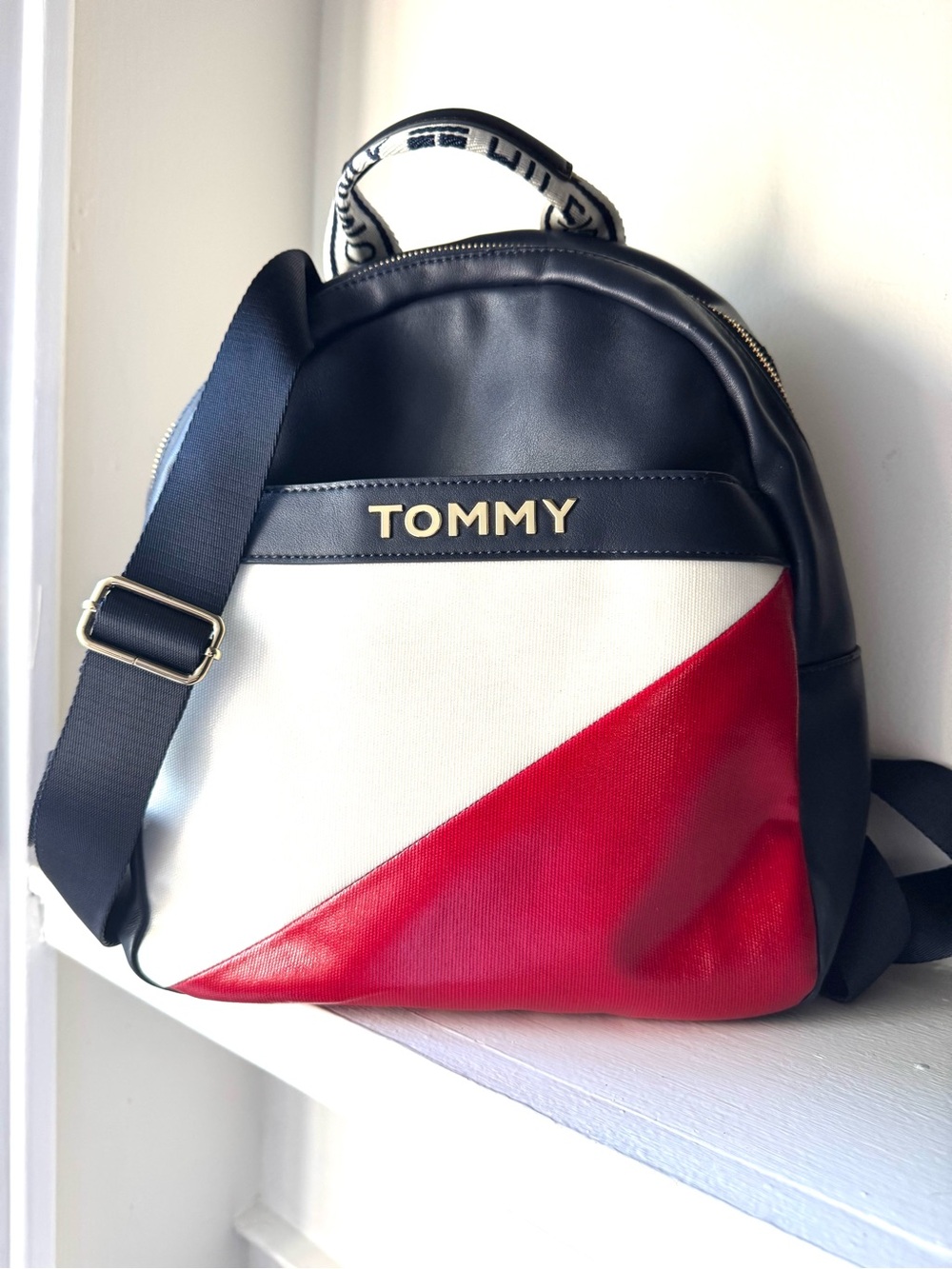 Tommy Hilfiger Black, White & Red Diagonal Colorblock Backpack